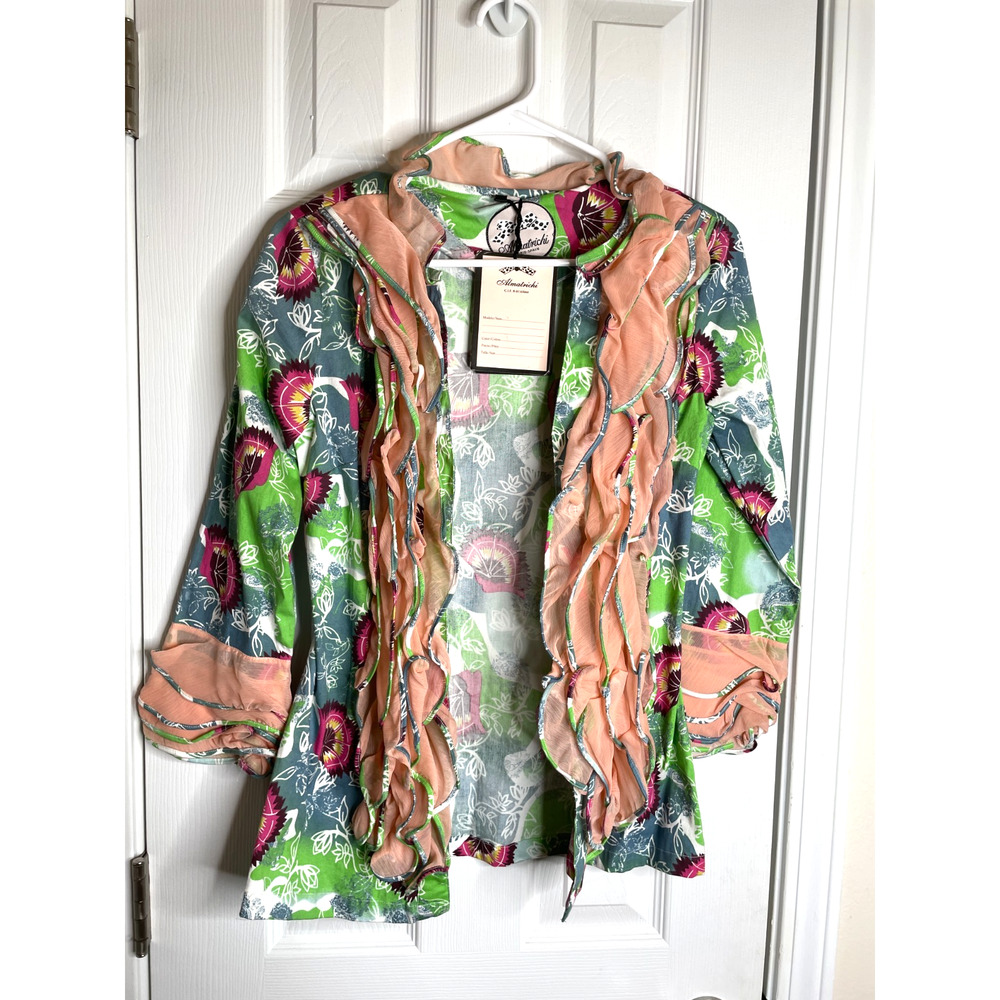 Almatrichi Madrid Spain Open Front Jacket Size 36 Feminine Ruffle Coquette NEW